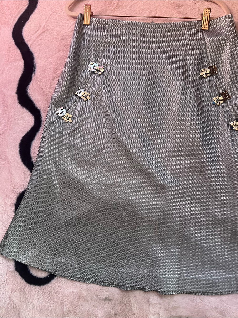 Green A-Line Midi Skirt with Decorative Studs - Women